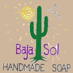 The Baja Sol logo with a cactus and the sun. Baja Sol handmade soap.