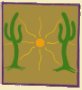 The Desert Soaps logo of two cactii and the sun, a common site in  Mexico's Baja Peninsula